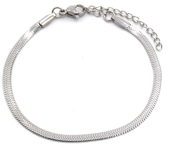 Armband Dames - Platte Schakels - 3 mm - RVS - Verstelbaar 16-21 cm - Zilverkleurig