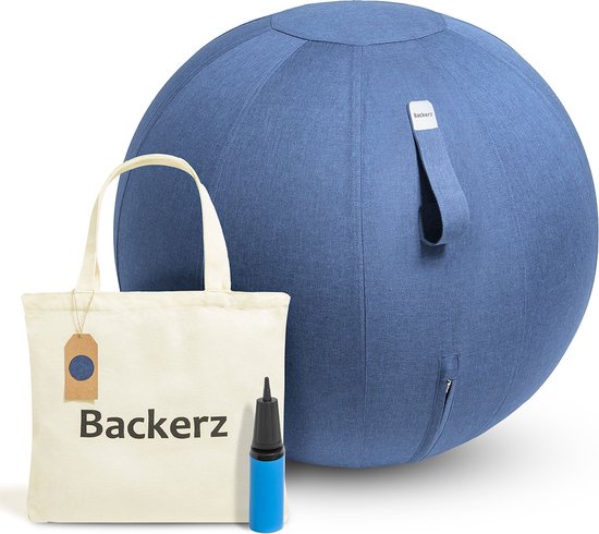 Backerz® zitbal linnen 65 cm - zitballen met hoes - balanskruk – luxe yoga bal - ergonomische bureaustoel bal - lichtblauw