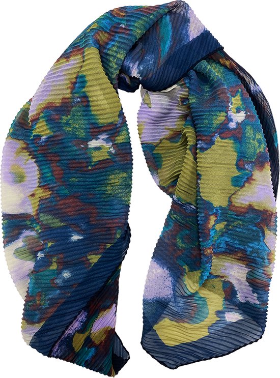 ICHI Plissé print sjaal YLISA Total Eclipse - Blauw Groen