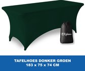 Tafelhoes Donker Groen - 183 x 75 x 74 cm - voor Klaptafel / Buffettafel / Partytafel / Tuin Tafel / Campingtafel met Opbergzak - Luxe Extra Dikke Stretch Rok – Kras- en Kreukvrije Hoes
