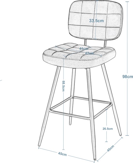 HOMCOM barkrukken, barstoelen, draaistoelen, set van 2 stuks met rugleuning, modern design, in hoogte verstelbaar kunstleer staal, wit, 40 x 42 x 82-104 cm
