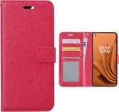 LuxeBass Hoesje geschikt voor OnePlus 8T - Boekhoesje met kaartvakken - Roze gsm hoesje - telefoonhoes - telefoonhoesjes