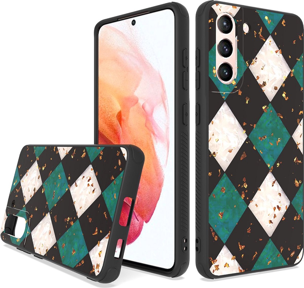 LuxeBass Siliconen hoesje met print geschikt voor Samsung Galaxy S22 - Marmer Green - telefoonhoes - gsm hoes - telefoonhoesje