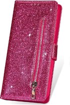 LuxeBass Hoesje geschikt voor Samsung Galaxy S21 Glitter Bookcase met rits - hoesje - portemonneehoesje - Roze - telefoonhoes - gsm hoes - telefoonhoesjes