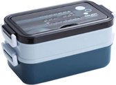 2-delig Bento Lunchbox Lunchtrommel met Bestek en Soepkom | Luchtdicht Lekvrij | Magnetron- en Vaatwasserbestendig L*B*H 21.5*11*15 CM 1100ML - BLAUW MS-33