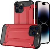 LuxeBass Hoesje geschikt voor Apple iPhone 14 Pro - Rood - Armor case