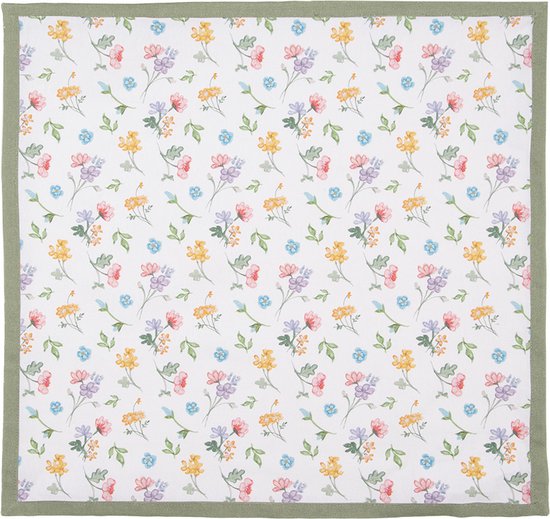 Clayre & Eef Serviettes Coton set de 6 40x40 cm Blanc Vert Carré Fleurs
