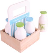 Boodschappen - Zuivel - In krat | houten speelgoed melkflessen voor winkel of keuken