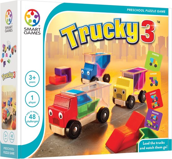 SmartGames - Trucky 3 - 48 opdrachten - Kinderpuzzel - vrachtwagens - auto's - SmartGames