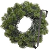 Kerstkrans 50 cm - groen - met zwarte hanger/ophanghaak - kerstversiering