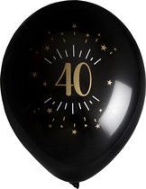 Santex verjaardag leeftijd ballonnen 40 jaar - 8x stuks - zwart/goud - 23 cm - Feestartikelen