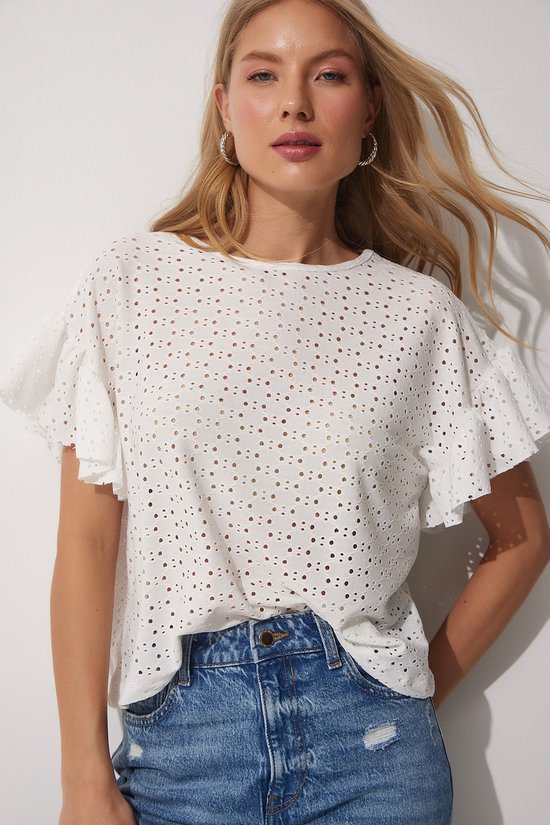 FAELINA ECRU RUFFLE BLOUSE