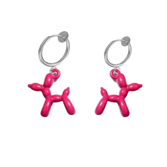 Klem oorbellen- Balloon Dog- Midden roze- Geen gaatjes- Charme Bijoux