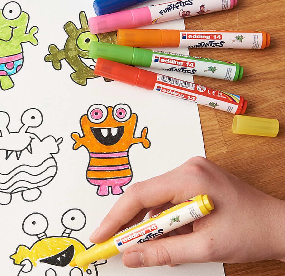 edding 14 FUNTASTICS - kleurstiften voor kinderen - set van 18 - ronde punt 3 mm - voor kleurplezier op papier en karton - afwasbaar van huid en textiel - zomervakantie - kindercadeau — afbeelding 7
