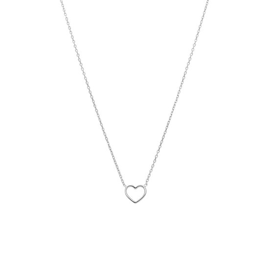 Lucardi Dames Zilveren ketting met hanger open hart - Ketting - 925 Zilver - Zilverkleurig - 45 cm