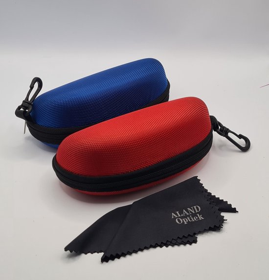 2 felgekleurde brillenkokers van hoge kwaliteit + 2 doekjes / rood en blauw / brillendoos of zonnebril / cadeau / boîte de rangement / Zonnebril Koker / Aland optiek