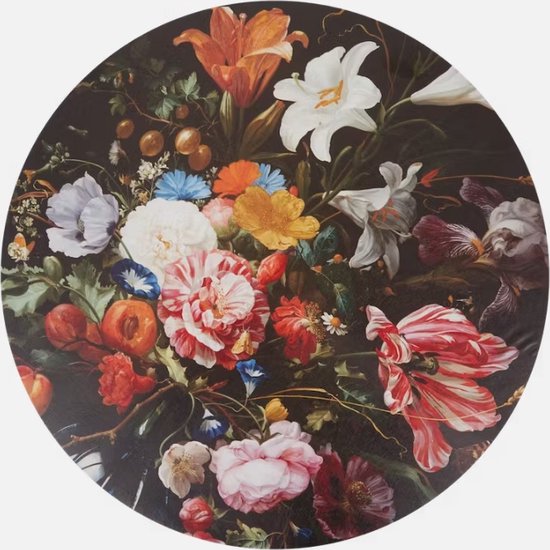 Toile - Peinture - Cercle Mural - Rond - 38 cm - Imprimé Floral