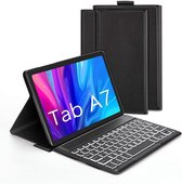 Étui clavier rétroéclairé Bluetooth pour Samsung Tab A7 10.4 2020 (modèle : SM-T500/T505//T507) Jelly Comb Étui clavier détachable sans fil avec rétroéclairage 7 couleurs et housse de protection Zwart