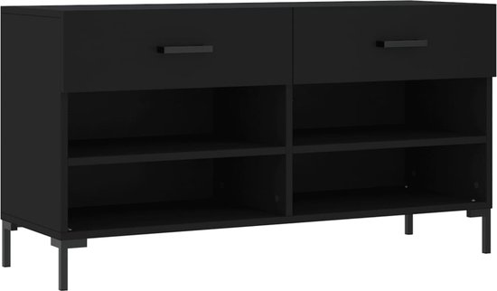 vidaXL - Schoenenbank - 102x35x55 - cm - bewerkt - hout - zwart