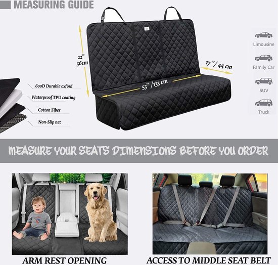 Autostoelhoes voor honden, universeel, 133 cm breed,Waterdichte autostoelhoes voor honden en kinderen, antislip, krasbestendig, duurzame autostoelbeschermer, niet compatibel met Isofix-autostoeltjes van Candure — afbeelding 2