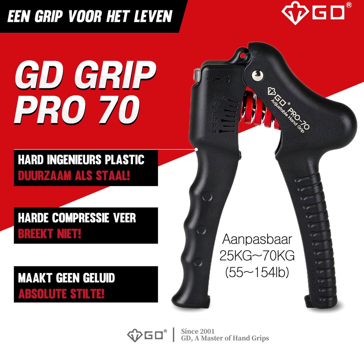 GD Iron Grip 80 Light Hand Trainer - Poignée réglable de 25 kg à 80 kg -  Pince à main