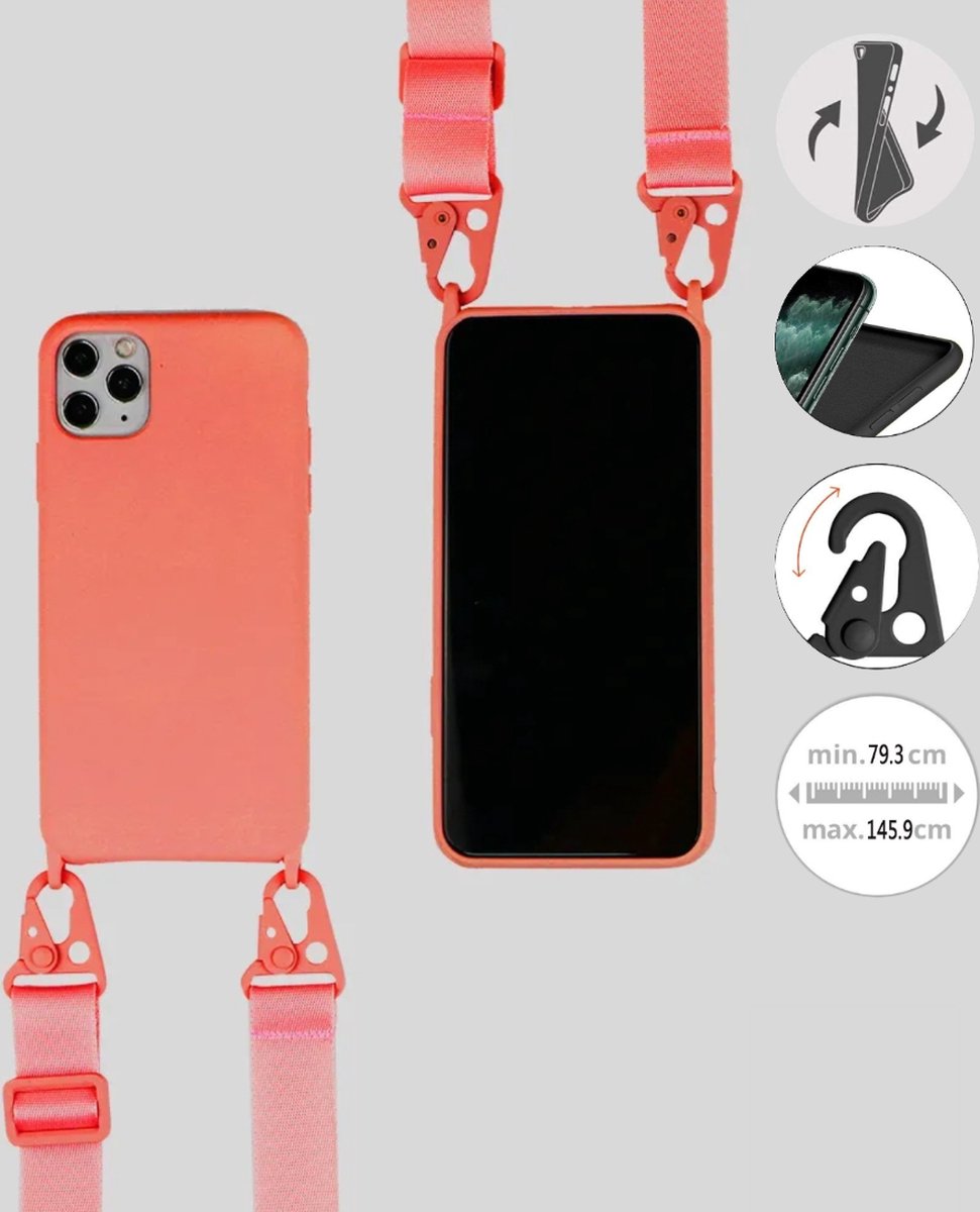 Telefoonhoesje met afneembaar koord voor de iPhone 15 PLUS -Oranje