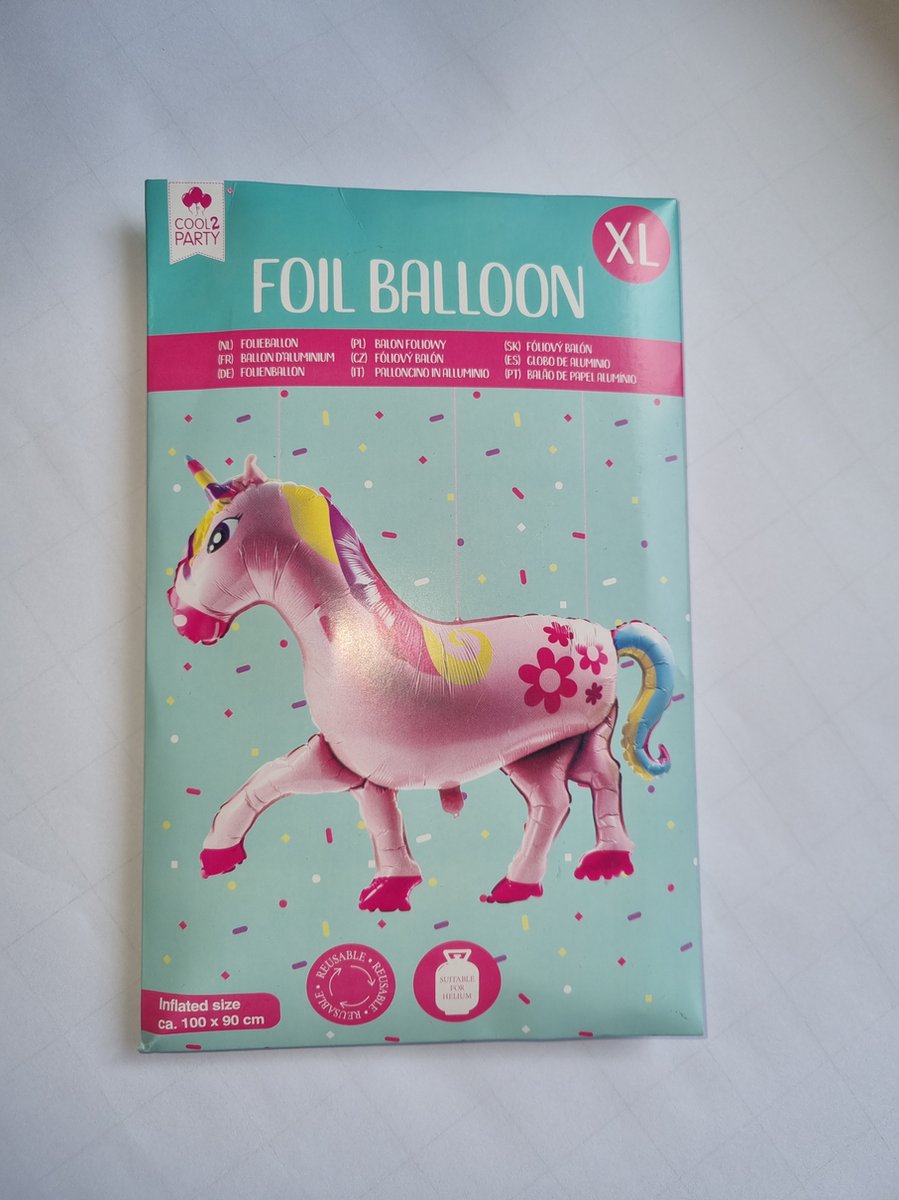 Folie ballon Unicorn, Eenhoorn, groot, 100 x 90 cm, verjaardag, kinderfeestje