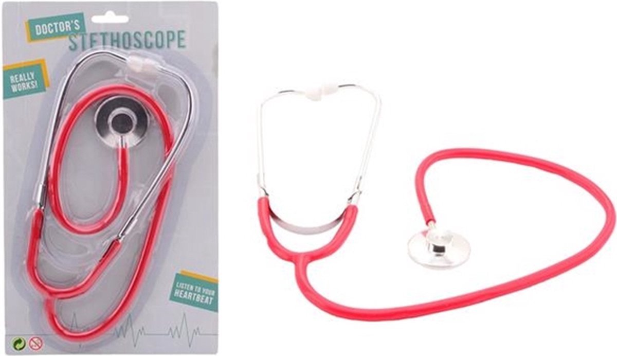 Johntoy - Stethoscoop - Verkleedspullen - Metaal - Rood - Spelen - Dokter - Verplegen - Hartslag - Kinderen - Verkleden - Carnaval - 29 cm x 18 cm - Cadeau