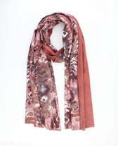Dalia scarf- Accessories Junkie Amsterdam- Dames- Lange sjaal- Viscose- Omslagdoek- Cosy chic- Fantasie print- Stola- Donker oranje/bruin/roze