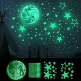 Glow in de donkere maan en sterren voor Plafond Nursery Muurstickers Lichtgevende 's nachts voor Kids Beddengoed Kamer
