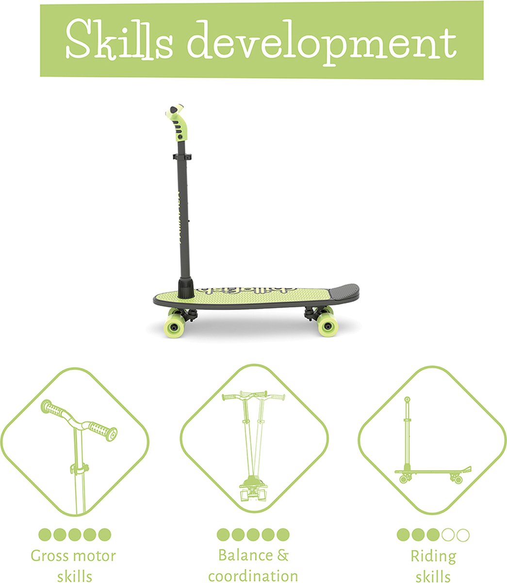 Chillafish Skateboard en Step 2-in-1 - Kinderstep omvormbaar naar Skateboard - Groen - Jongens en meisjes 3 jaar en ouder - Verstelbaar stuur - Model Skatieskootie 2 — afbeelding 4