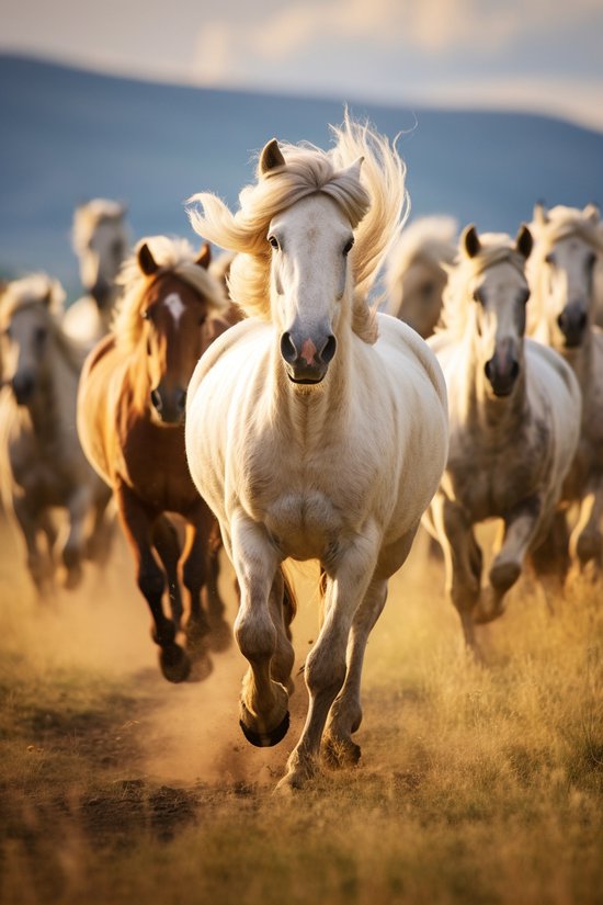 Paardenposter - Paarden - Paarden op de Prairie - Kinderkamer - Paard - Wanddecoratie - posters - formaat 60x90cm - 791WV
