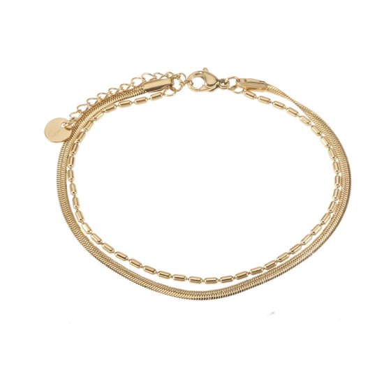 The Jewellery Club - Myra double bracelet gold - Armband (sieraad) - Dames armband - Dubbele armband - Stainless steel - Minimalistisch - 17cm - The Jewellery Club