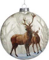 Goodwill Kerstbal Herten in Sneeuw Wit-Bruin 13,5 cm Per Stuk