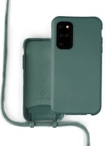 Coverzs Silicone case met koord - Telefoonhoesje met koord - Backcover hoesje met koord - touwtje - geschikt voor Samsung Galaxy S20 Plus - donkergroen