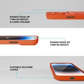 Backcover hoesje met pashouder - Geschikt voor iPhone 12 hoesje - Pasjeshouder shockproof case - Ruimte voor pasjes - Siliconen hoesje terracotta / bruin