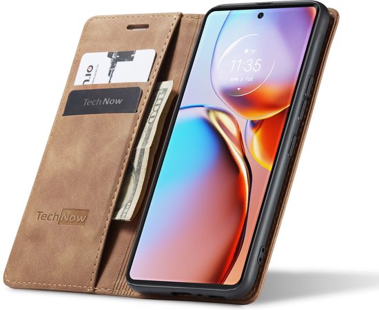 Coque Motorola Moto Edge 40 Pro - Book Case Cuir Slimline Marron