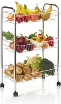 KitchenCraft Kitchen Trolley on Wheels with 3 Vegetable Storage Baskets, Chrome Plated Metal