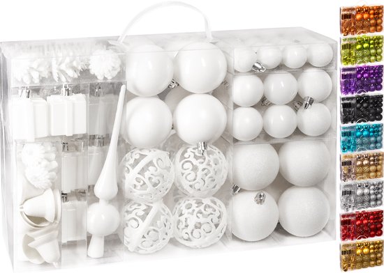 Foto: Brubaker kerstballen set met dennenappels kerstklokken geschenken kerstboompiek kerstboomversiering 101 delen cr me wit