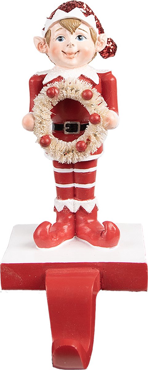 Clayre & Eef Haak Kerstsok Elf 20 cm Rood Polyresin