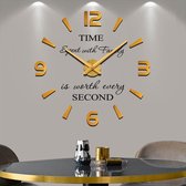 3D Wandklok - Premium - Modern - Met Quote - Groot - Cijfers & Strepen - Goud