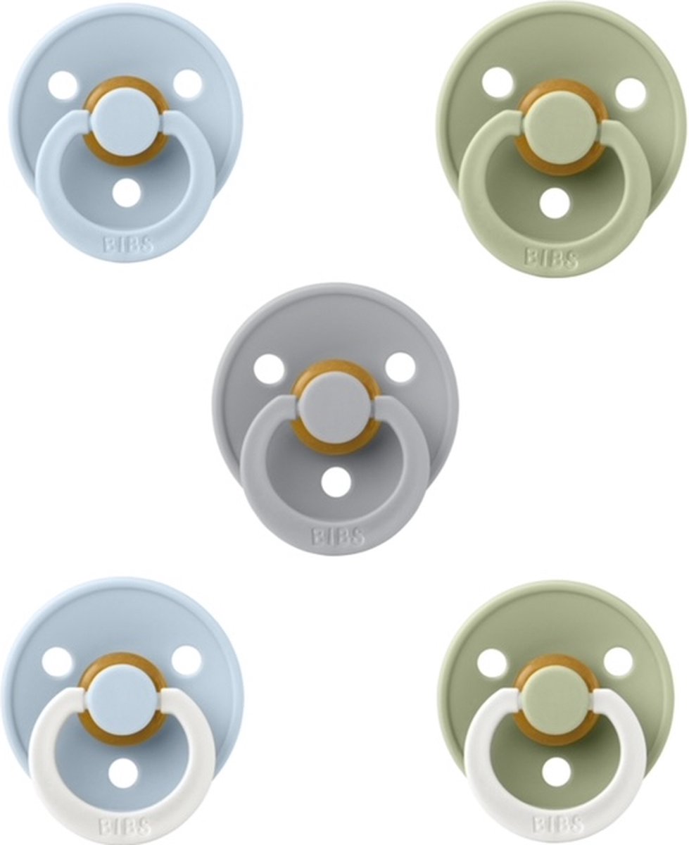 Goedkoopste Bibs fopspenen 6-18 maand set 5 stuks Sage,Dusty Blue,Cloud,Baby Blue Night Glow en Sage Night Glow maat 2
