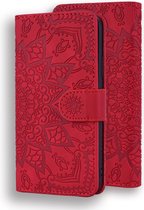 Hoesje geschikt voor iPhone 15 Plus - Bookcase - Pasjeshouder - Portemonnee - Mandalapatroon - Kunstleer - Rood