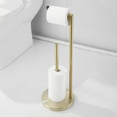 Toiletrolhouder staand, goud geborstelde toiletpapierhouder zonder boren, wc-papierhouder met papieropslag