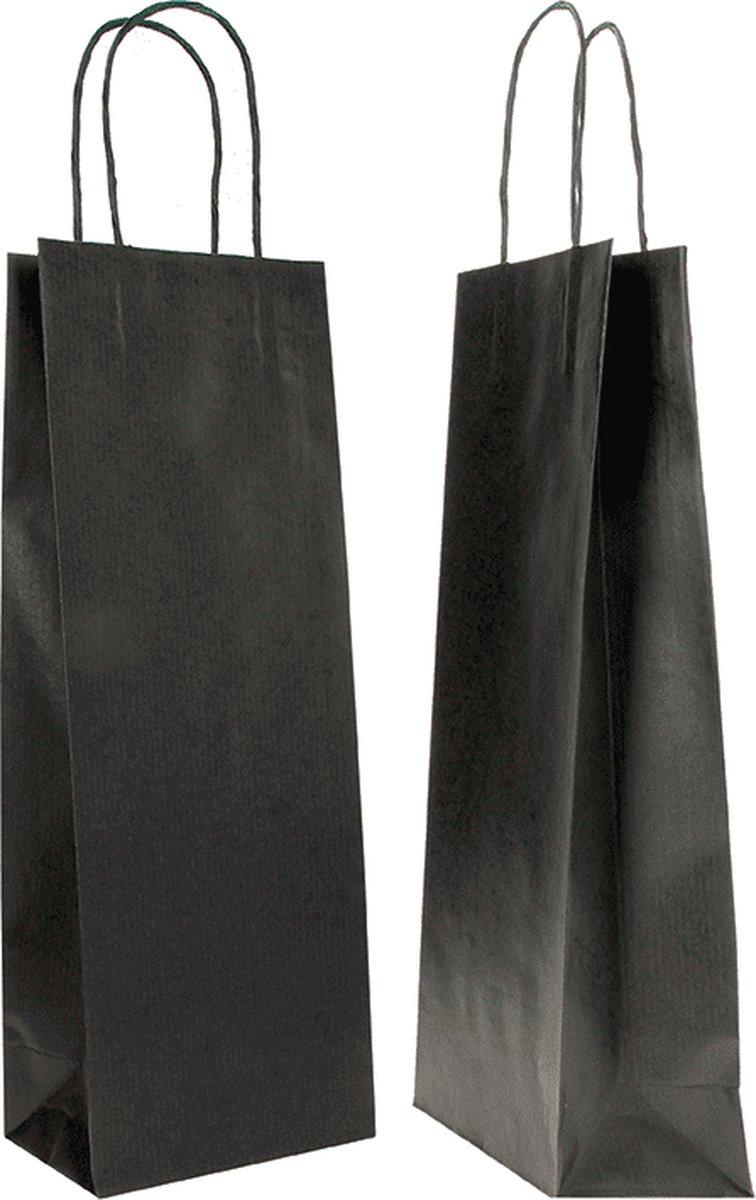 5 x Wijntas 14+8x39cm voor 1 Fles Zwart /Flestas papier / Cadeauverpakking /draagtas voor Fles/wijn / Fleszak · Fles zak /