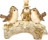 Goodwill Oiseaux sur tronc d'arbre Marron- Or H 13 cm