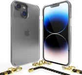 Coverzs telefoonhoesje geschikt voor Apple iPhone 14 Plus transparante case met koord - Telefoonhoesje met koord - Backcover hoesje met koord - touwtje - zwart/goud