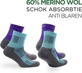 Norfolk - Wandelsokken - 2 paar - Anti Blaren Merino wol sokken met demping - Snelle Vochtopname - Wollen Sokken - Leonardo QTR - Paars/Blauw - 35-38