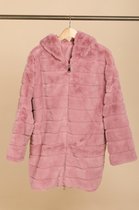 Lange warme teddy jas voor dames - roze - maat L