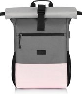 Rugzak Dames, Laptoprugzak voor 17,3-inch laptop, Schoolrugzak voor tienermeisje met USB-oplaadpoort voor werk, universiteit, school, reizen, sportrugzak - 26L - Roze